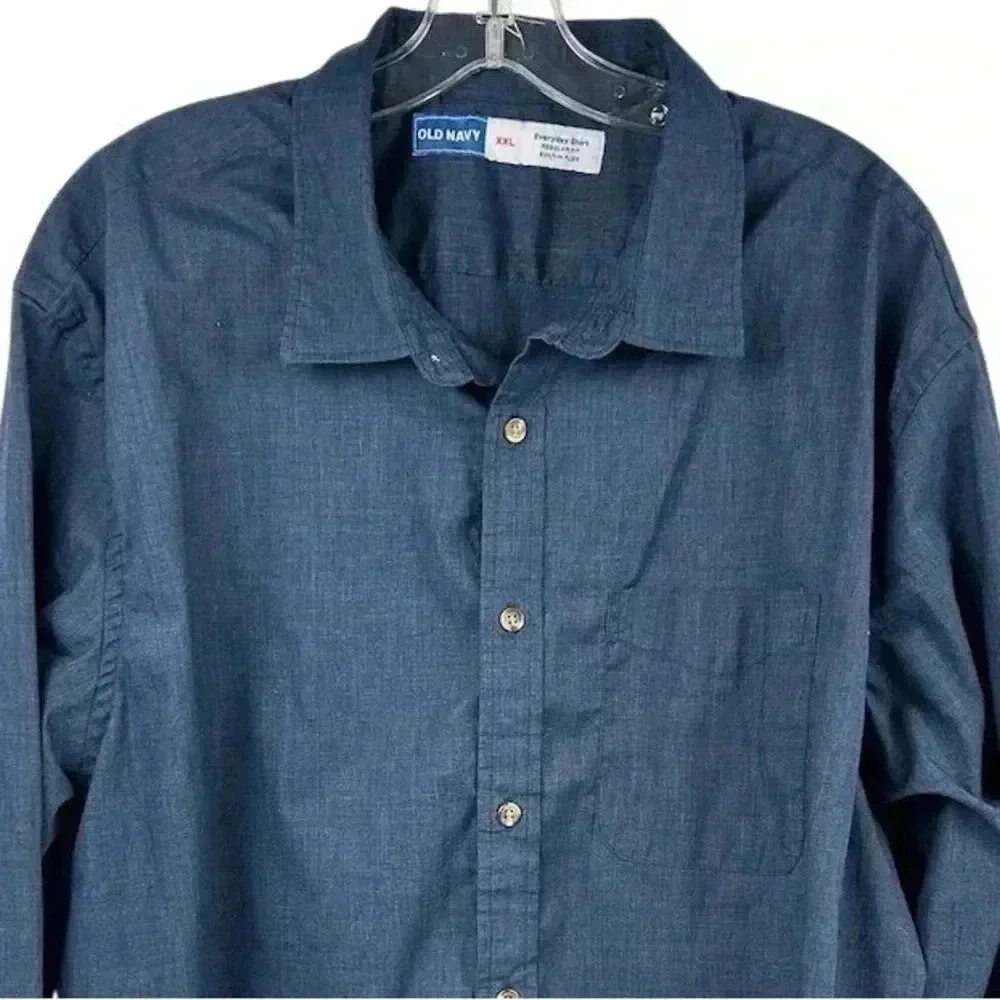 Old Navy Men's XXL Blue Long‎ Sleeve Button-Up Shirt Built-In Flex